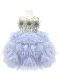 Silver Grey Feather Flower Girl Dress - Tiered Tulle Princess Gown-J288