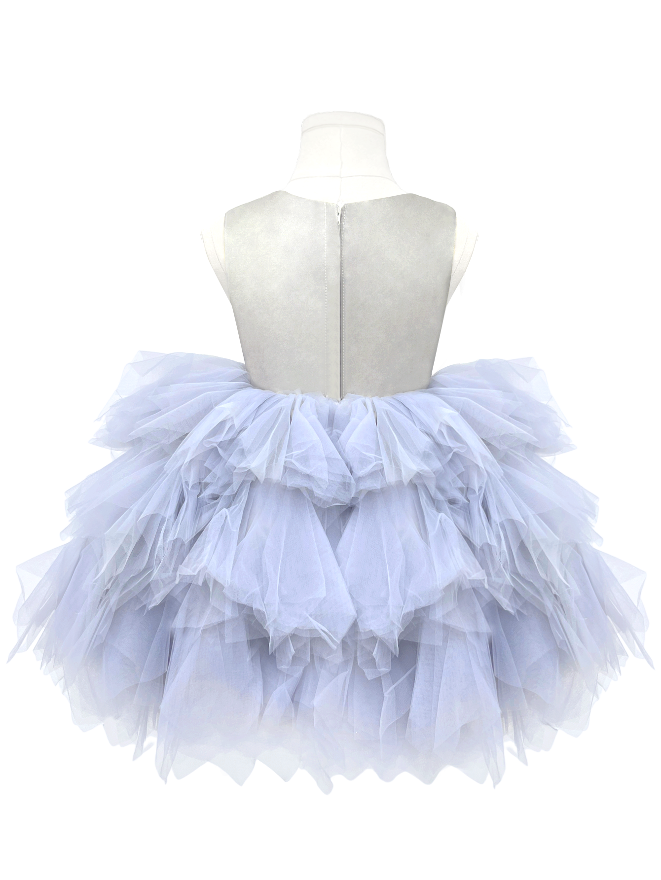 Silver Grey Feather Flower Girl Dress - Tiered Tulle Princess Gown-J288