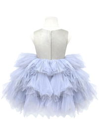 Silver Grey Feather Flower Girl Dress - Tiered Tulle Princess Gown-J288