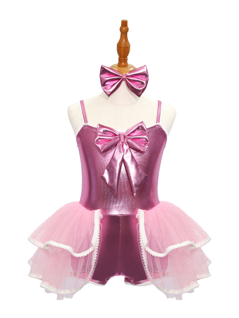 Pink Jazz Dance Tutu Leotard with Bow JSP009