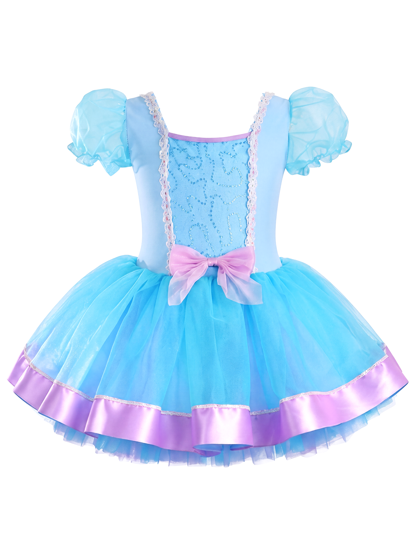 Kids Sky Blue Glitter Mesh Square Neck Stage Performance Tutu