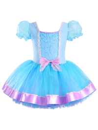 Kids Sky Blue Glitter Mesh Square Neck Stage Performance Tutu
