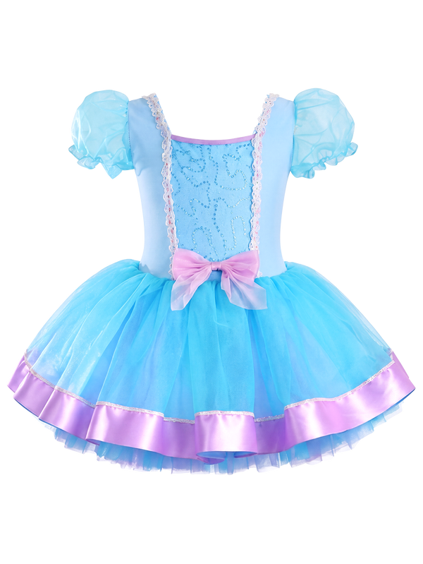 Kids Sky Blue Glitter Mesh Square Neck Stage Performance Tutu