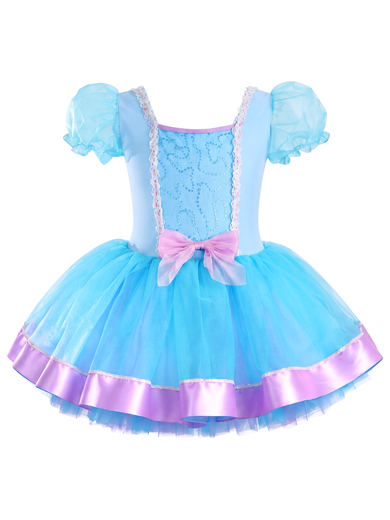Kids Sky Blue Glitter Mesh Square Neck Stage Performance Tutu