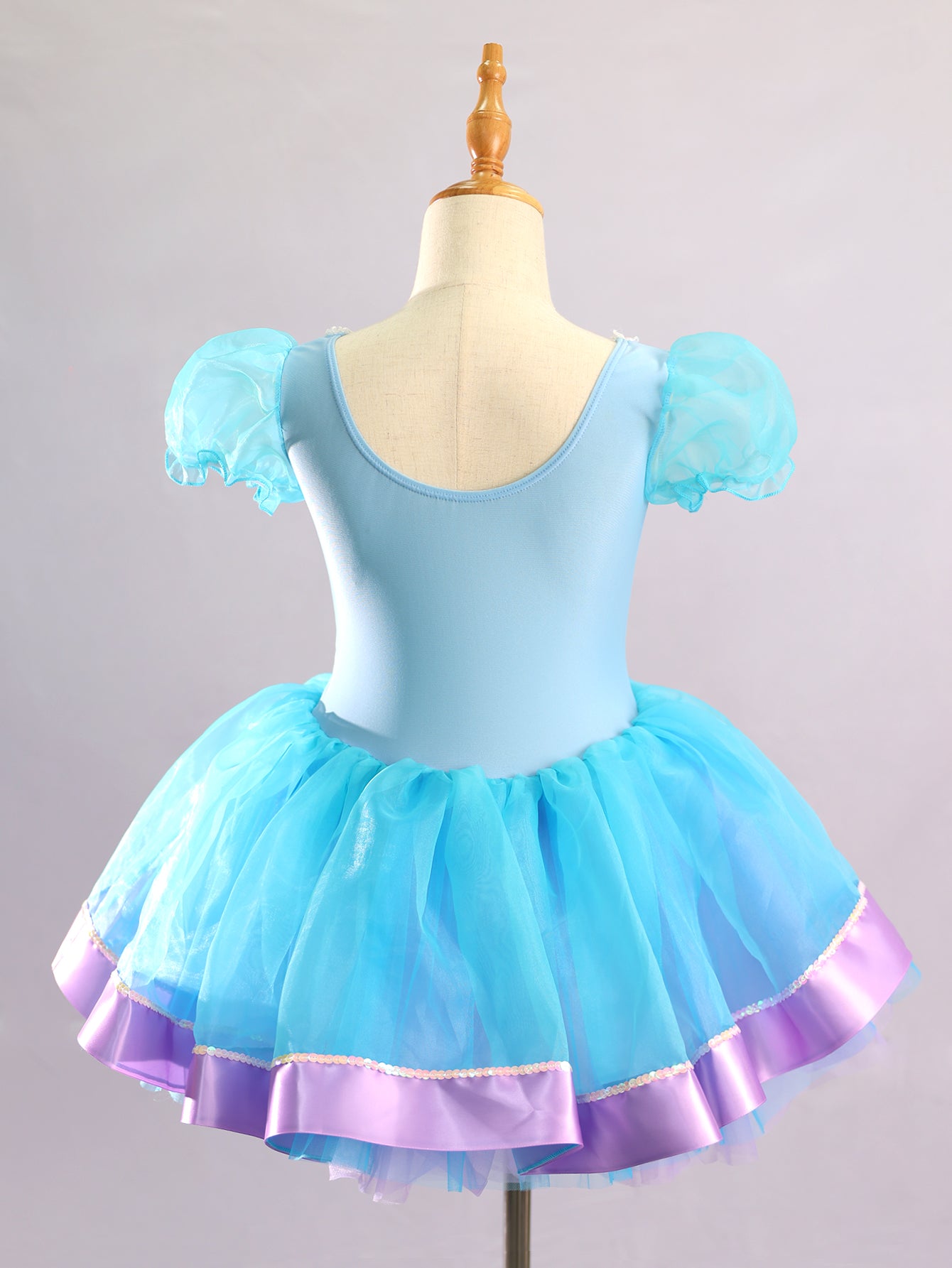 Kids Sky Blue Glitter Mesh Square Neck Stage Performance Tutu