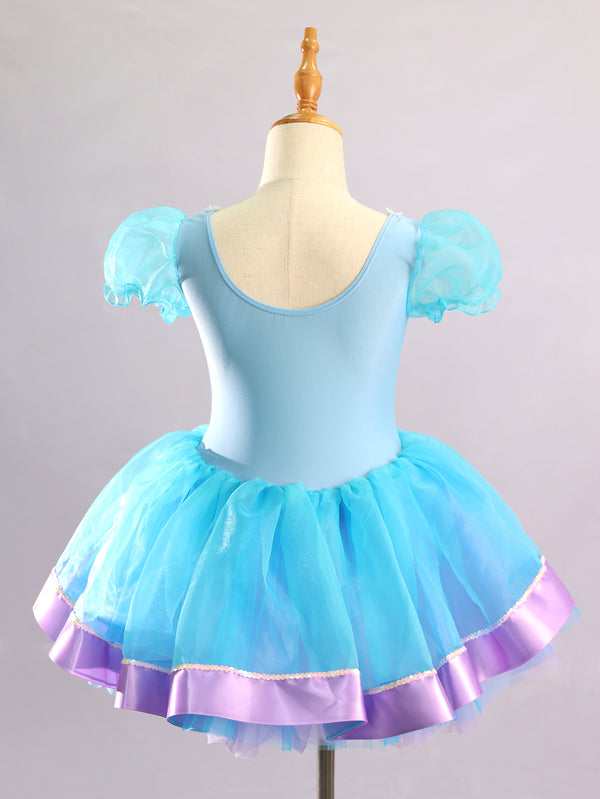 Kids Sky Blue Glitter Mesh Square Neck Stage Performance Tutu