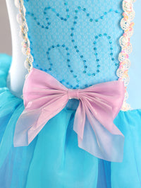 Kids Sky Blue Glitter Mesh Square Neck Stage Performance Tutu