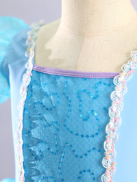 Kids Sky Blue Glitter Mesh Square Neck Stage Performance Tutu