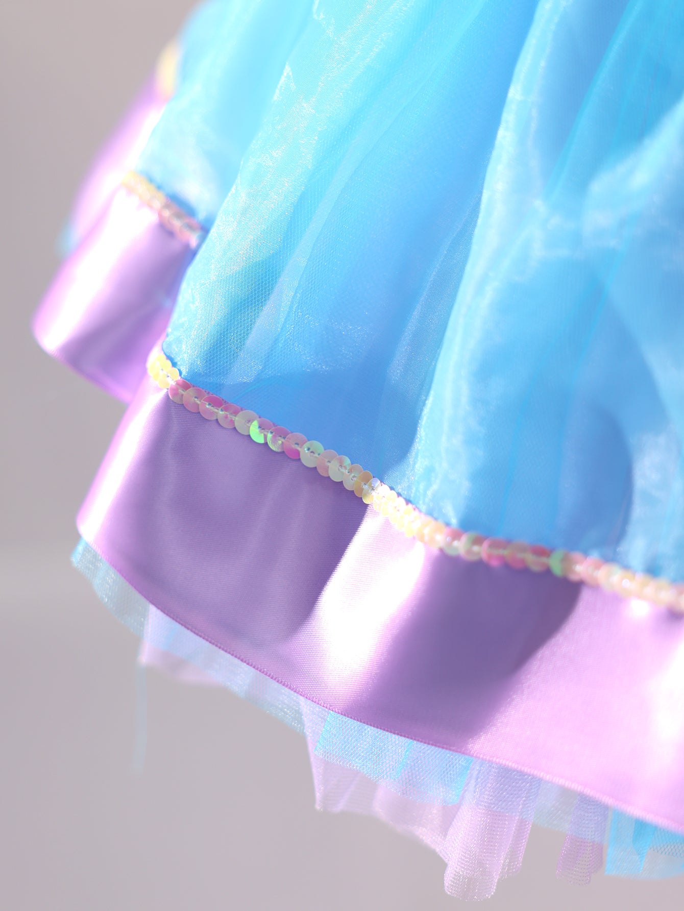 Kids Sky Blue Glitter Mesh Square Neck Stage Performance Tutu