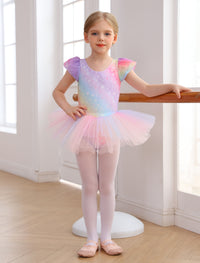 Sparkly Rainbow Twirl Dress | Star-Patterned Dancewear & Gymnastics Leotard | Unicorn Lover's Dream Gift | Ready to Ship!-AM312