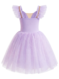 Girls Floral Embroidery Flutter Sleeve Ballet Leotard Princess Tutu Dress-ALP060