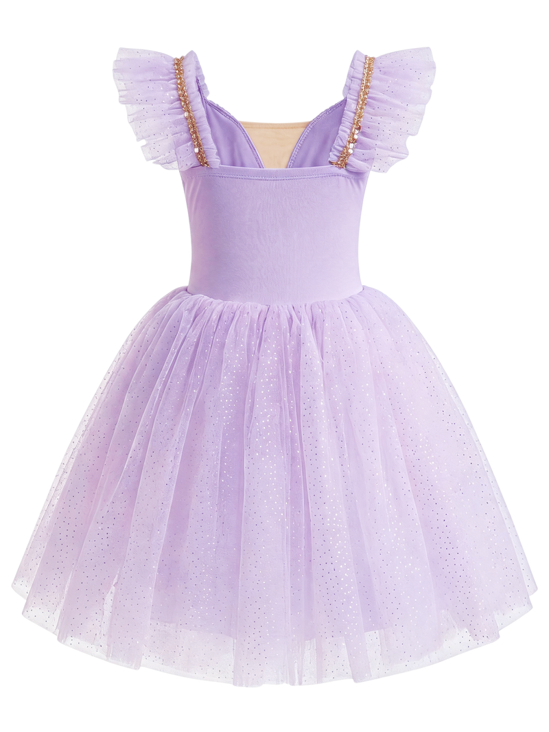 Girls Floral Embroidery Flutter Sleeve Ballet Leotard Princess Tutu Dress-ALP060