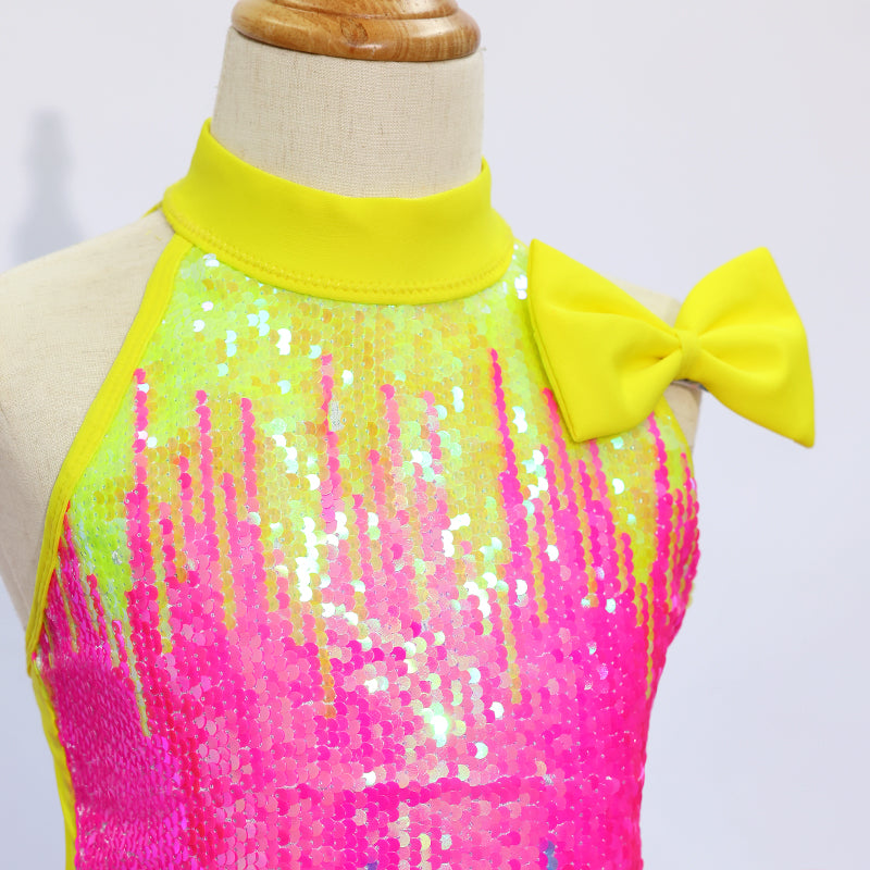 Rainbow Sequin Kids Jazz Dance Costume-JSP018