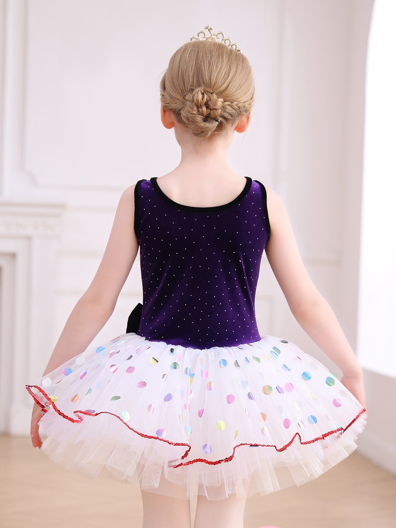 Purple&Red Velvet Polka Dot Princess Dress-ALP091