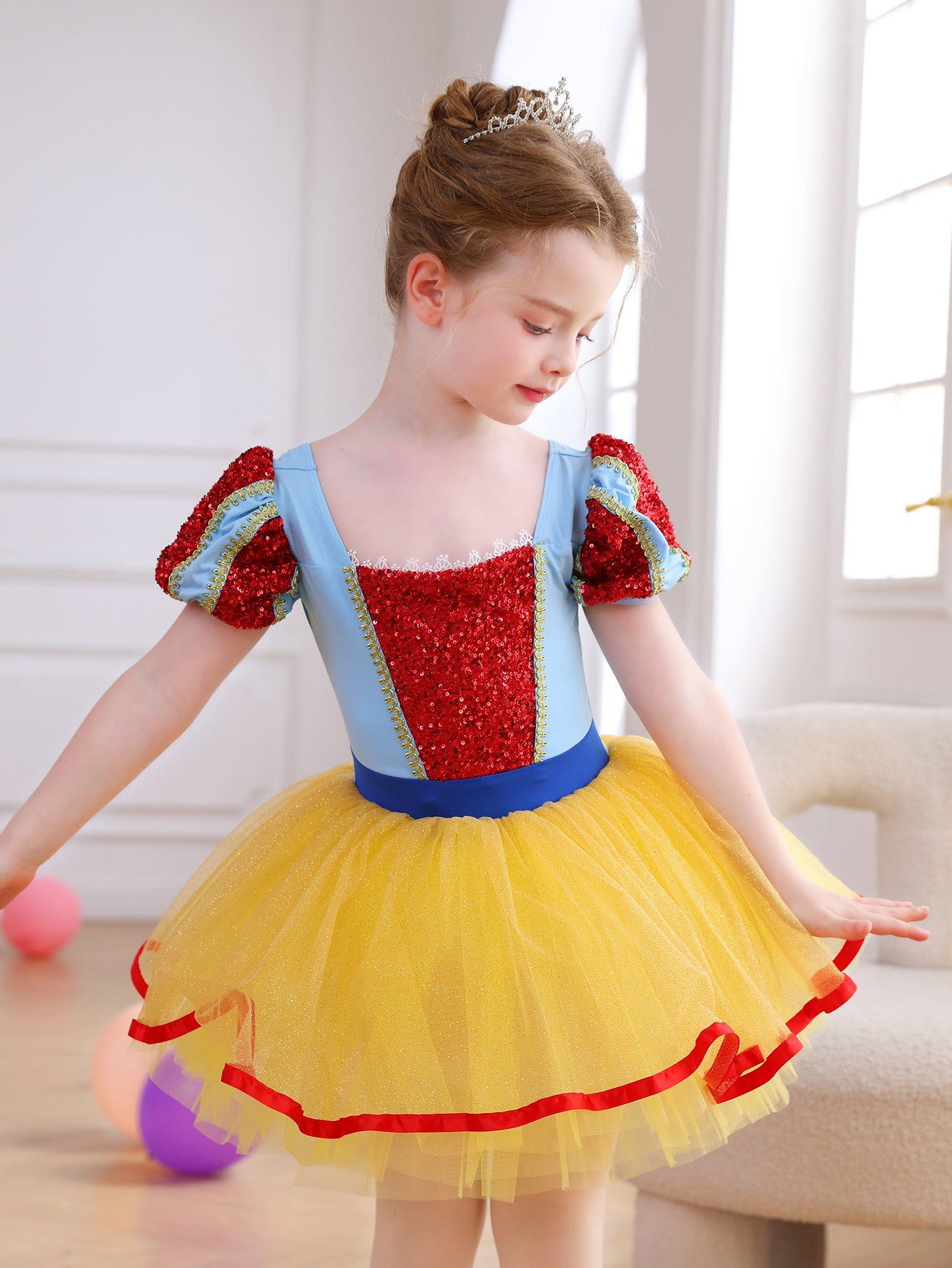 Girls Red Blue Yellow Princess Ballet Tutu Dress, Sparkly Dance Costume-ALP058