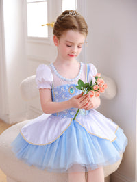 Girls Puff Sleeve Heart Glitter Ballet Leotard Princess Tutu Dress-ALP069