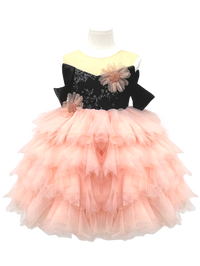 Black & Peach Sequin Tiered Tulle Flower Girl Dress-J271