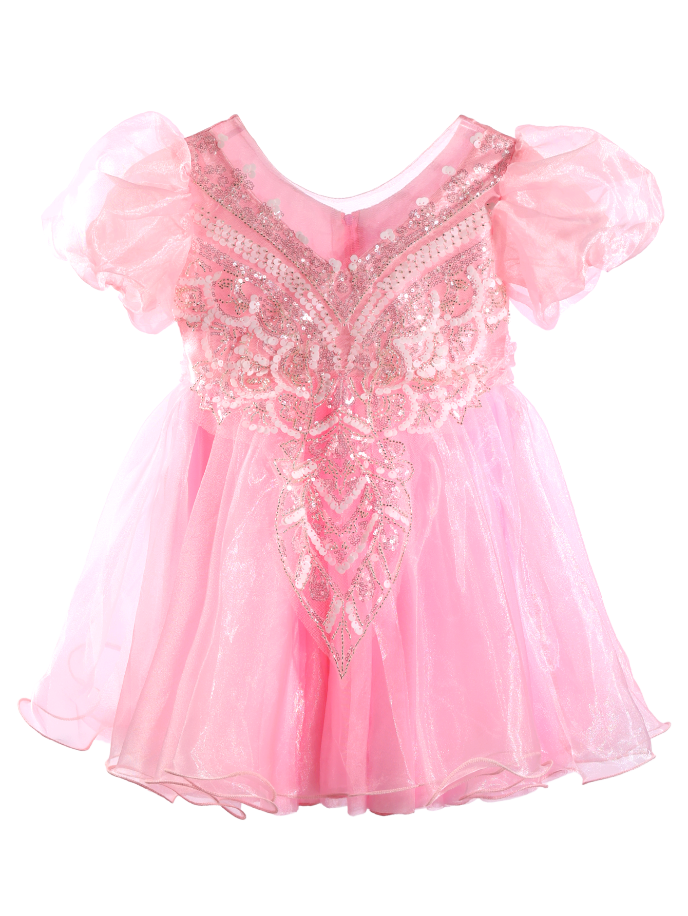 Girls Pink Sequin Embroidery Puff Sleeve Princess Dress Gown-XGZ9005