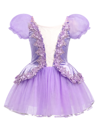 Girls Lavender Velvet Puff Sleeve Floral Lace Ballet Tutu Dress