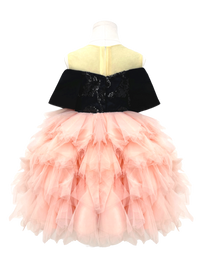 Black & Peach Sequin Tiered Tulle Flower Girl Dress-J271