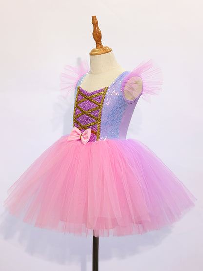 Girls Pink Purple Tulle Tutu Dress, Kids Casual Princess Dress-ALP0107