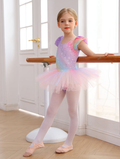 Sparkly Rainbow Twirl Dress | Star-Patterned Dancewear & Gymnastics Leotard | Unicorn Lover's Dream Gift | Ready to Ship!-AM312