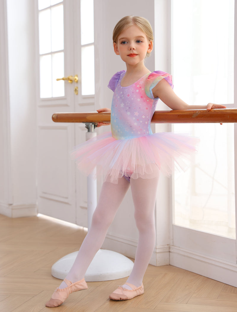 Sparkly Rainbow Twirl Dress | Star-Patterned Dancewear & Gymnastics Leotard | Unicorn Lover's Dream Gift | Ready to Ship!-AM312