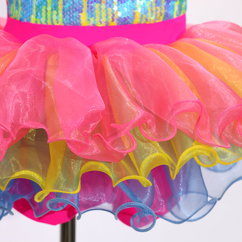 Rainbow Sequin Kids Jazz Dance Costume-JSP018