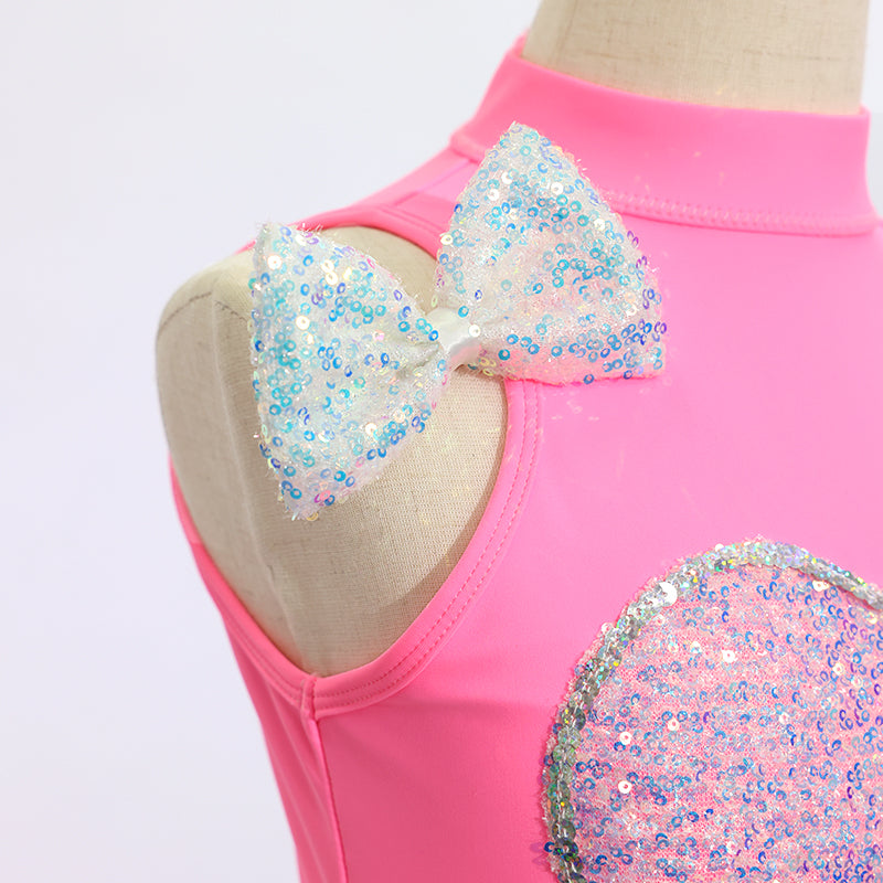 Kids Jazz Dance Leotard - Tutu Romper with Sequin Heart & Bow-JSP003