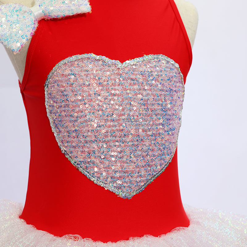 Kids Jazz Dance Leotard - Tutu Romper with Sequin Heart & Bow-JSP003