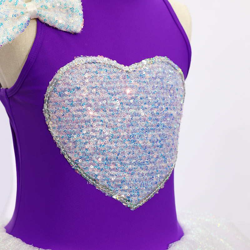Kids Jazz Dance Leotard - Tutu Romper with Sequin Heart & Bow-JSP003