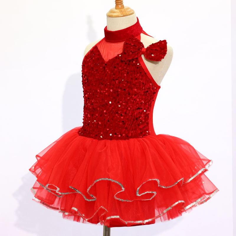 Kids Red Jazz Dance Skirt Sequins Dance Outfits- Size MC| Ready-to-Ship