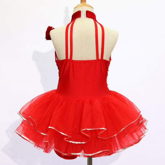 Kids Red Jazz Dance Skirt Sequins Dance Outfits- Size MC| Ready-to-Ship