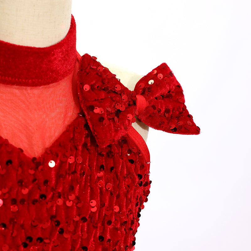 Kids Red Jazz Dance Skirt Sequins Dance Outfits- Size MC| Ready-to-Ship