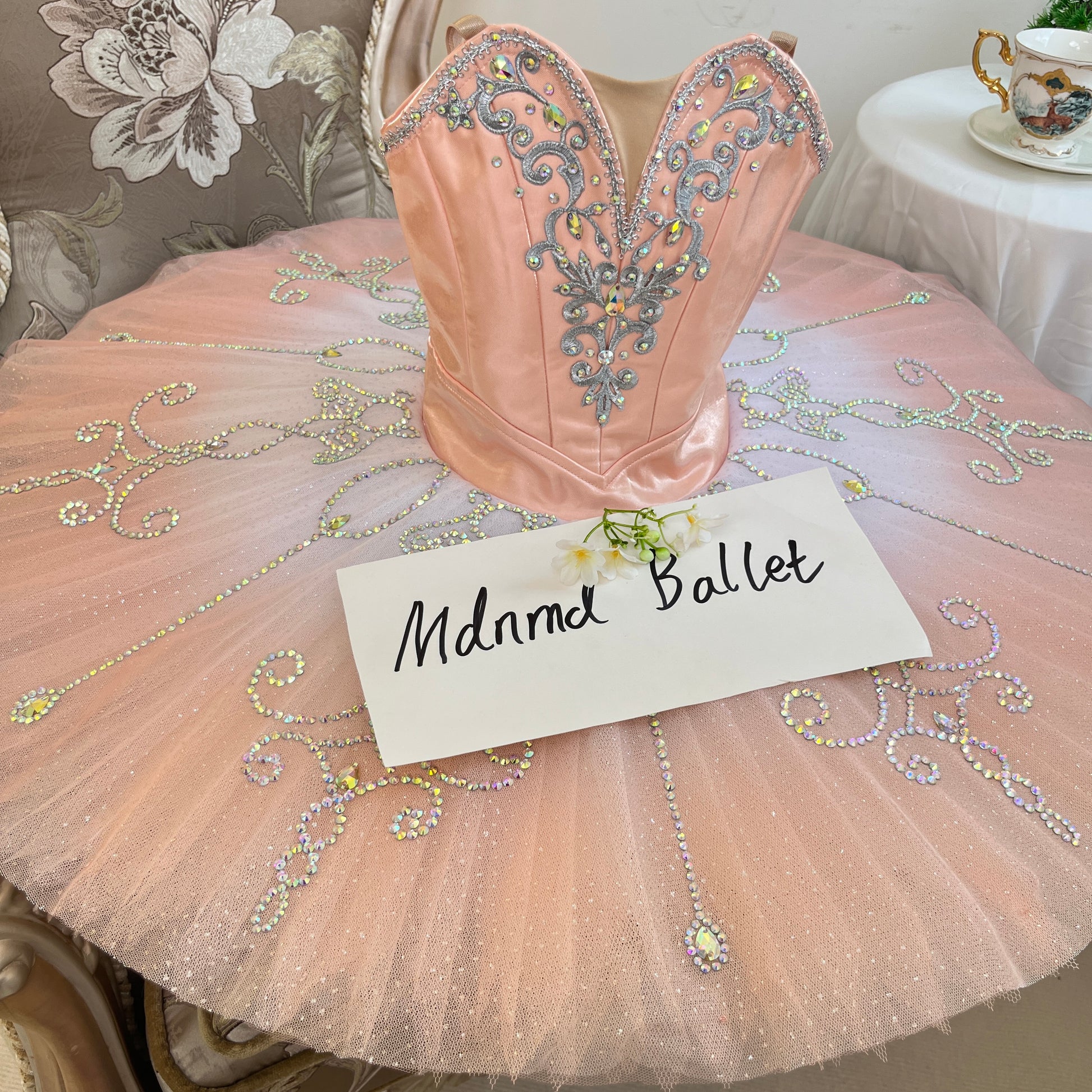 Elegant Pink Ballet Tutu Dress for Girls Rhinestone Embellished Stagewear - MDT0170 L Elegant Pink Ballet Tutu Dress for Girls Rhinestone Embellished Stagewear - MDT0170 L