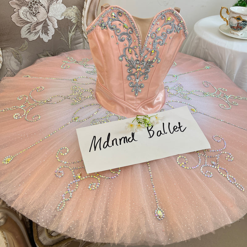 Elegant Pink Ballet Tutu Dress for Girls 閿熸枻鎷 Rhinestone Embellished Stagewear - MDT0170