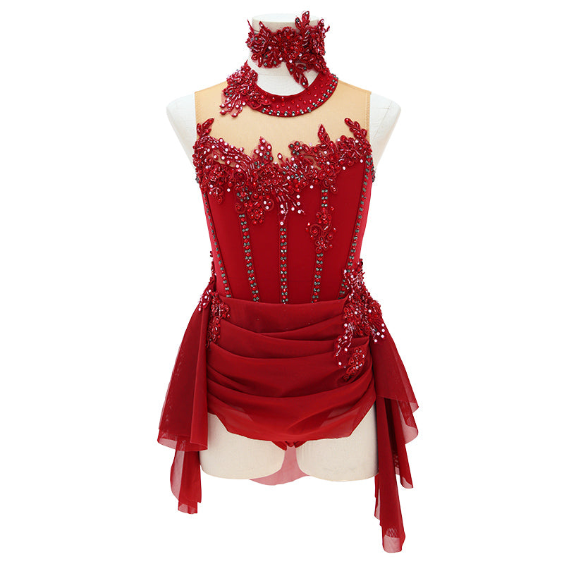 Red Gymnastics & Performance Outfits | Custom Modern Dance & Ballet Wear (Adults & Kids)-MDC0483