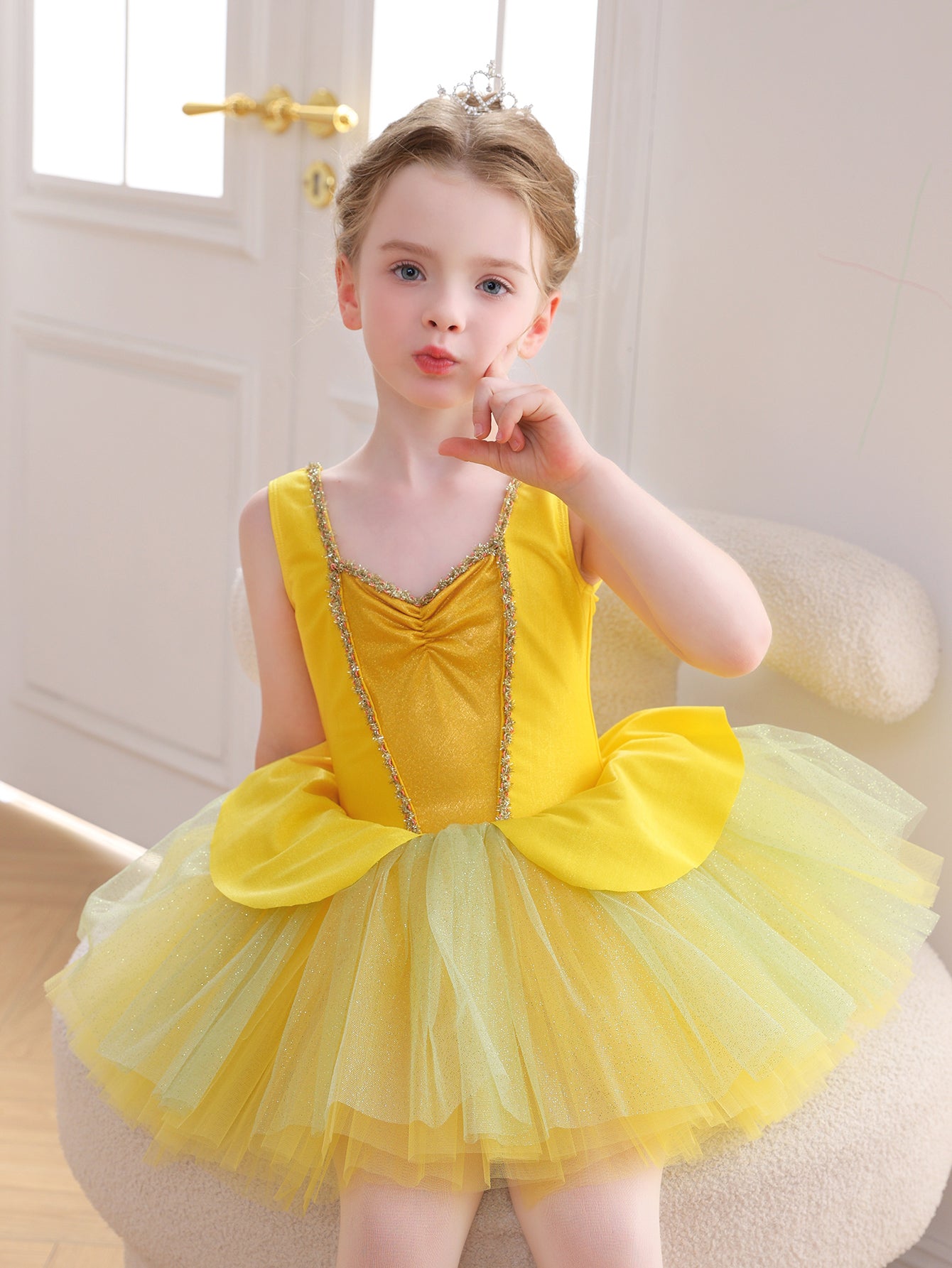 Girls Yellow Princess Ballet Tutu Dress, Sparkle Dance Costume-ALP075
