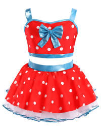 Girls Red Polka Dot Blue Bow 2 Piece Tutu Dance Costume