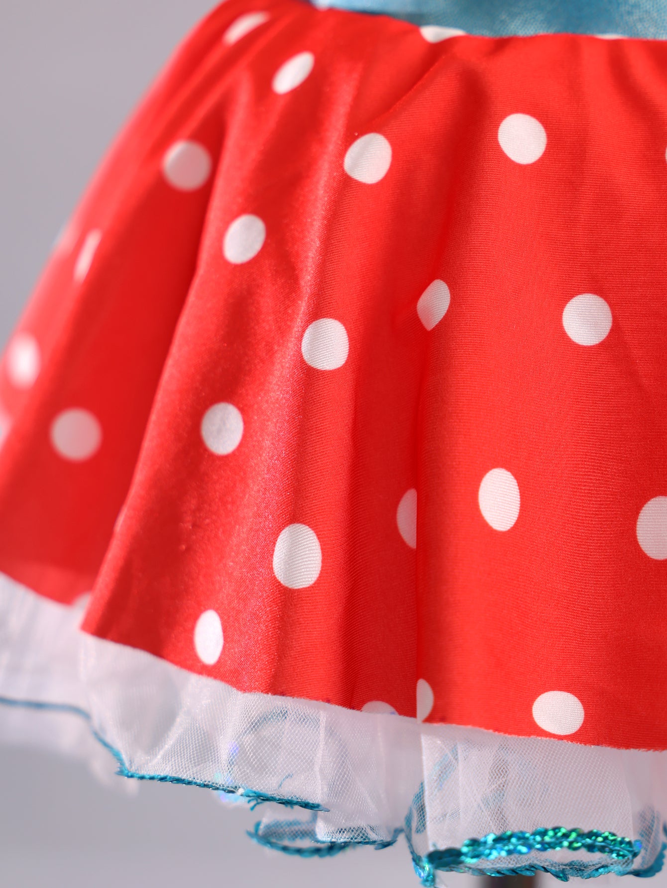 Girls Red Polka Dot Blue Bow 2 Piece Tutu Dance Costume