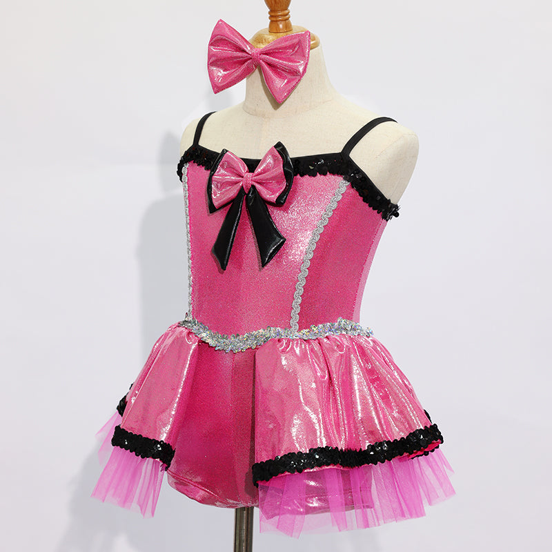 Pink Metallic Kids Jazz Dance Costume JSP011