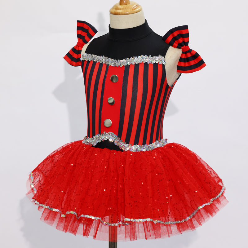 Red Black Striped Kids Jazz Dance Costume JSP008