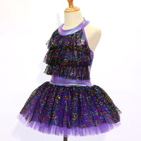 Purple Sequin Kids Jazz Dance Costume JSP020