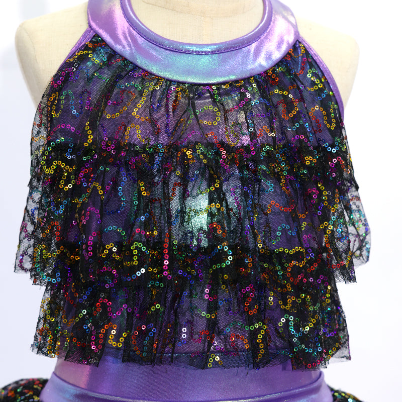 Purple Sequin Kids Jazz Dance Costume JSP020