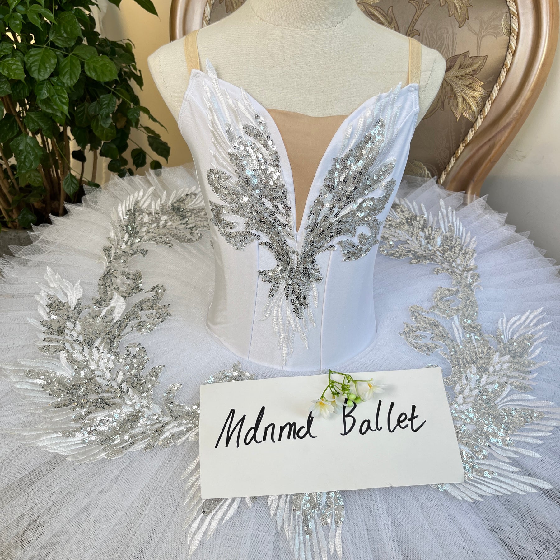 Exquisite White Swan Ballet Tutu Dress with Silver Appliqué Detailing - JYT0019