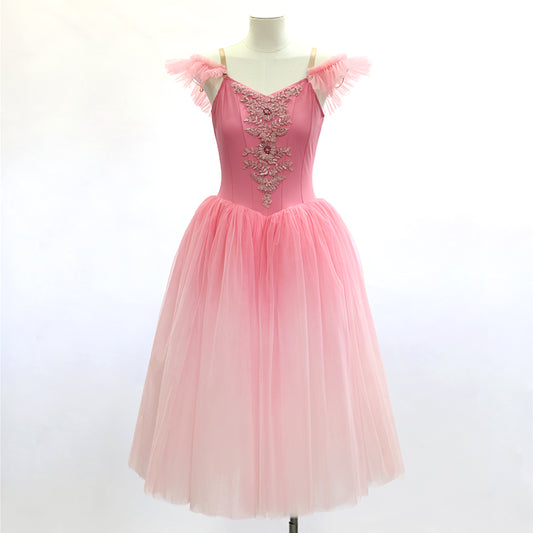 Peach Pink Long Romantic Ballet Tutu Dress - Performance Wear- Size SA | Ready-to-Ship