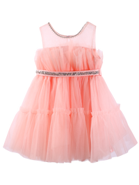 Girls Pink Rhinestone Tulle Princess Dress Sleeveless Formal Party Gown With Back Sash -XGZ8005