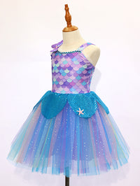 Girls Mermaid Scale Tutu Dress, Sparkly Ocean Theme Dress-ALP0114