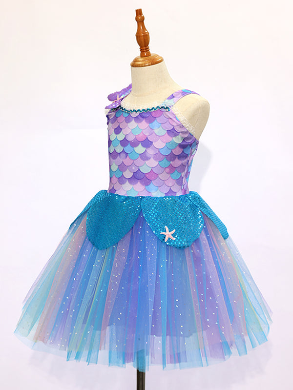 Girls Mermaid Scale Tutu Dress, Sparkly Ocean Theme Dress-ALP0114