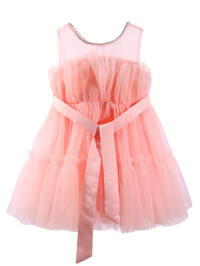 Girls Pink Rhinestone Tulle Princess Dress Sleeveless Formal Party Gown With Back Sash -XGZ8005